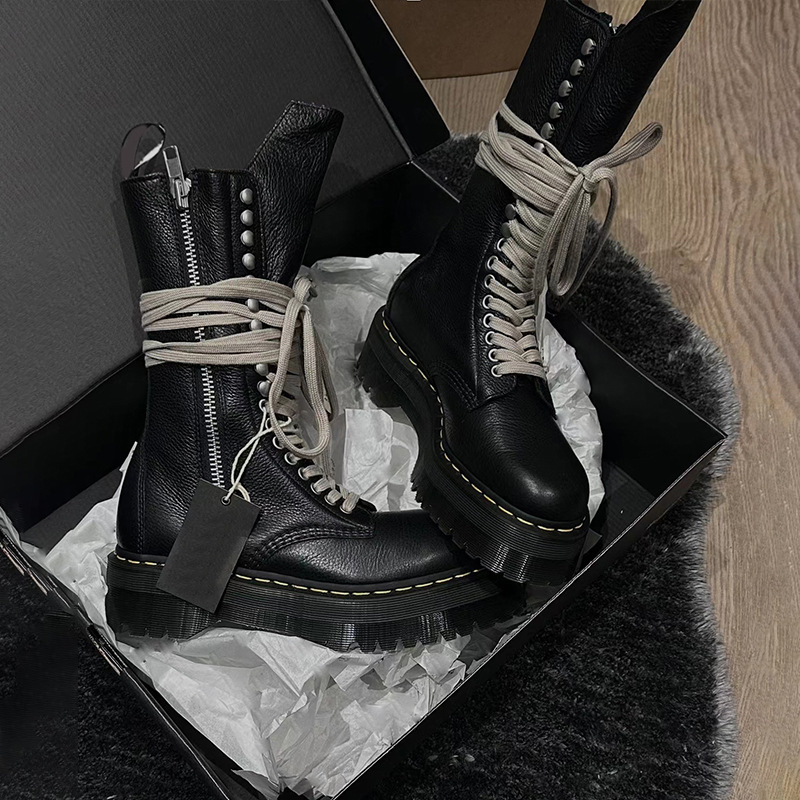 ddmytiger Cowhide Version Strap Round Toe Genuine Leather Martin For Women Thick Soled Midsole Handsome Motorcycle Boots Workwear S OUTDOOR ddmythur