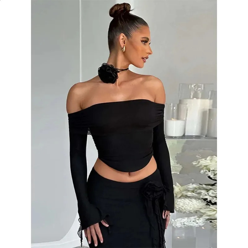 Flower Bodycon Skirt Sets Women Slim Sexy Backless Lace Up Tops Womens Party Elegant Dress 2 Piece Womens Suits Outfits 240823