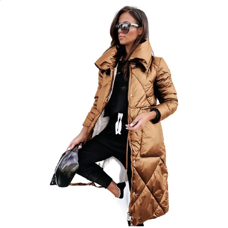 womens collar clothing cotton jacket long sleeved zipper lining Parka autumn and winter 240822