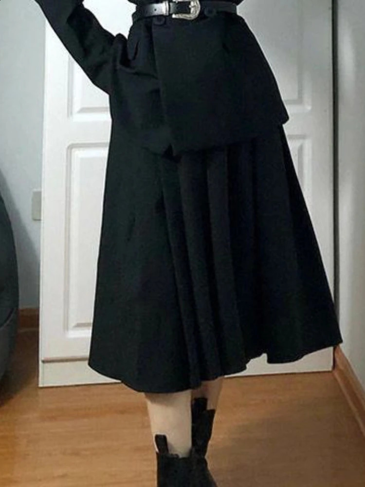 Xgoth Autumn Elegant Suit Long-sleeved Straight Shoulder Blazer Jacket High Waist Long Skirt Office Lady Two-piece Sets 240823