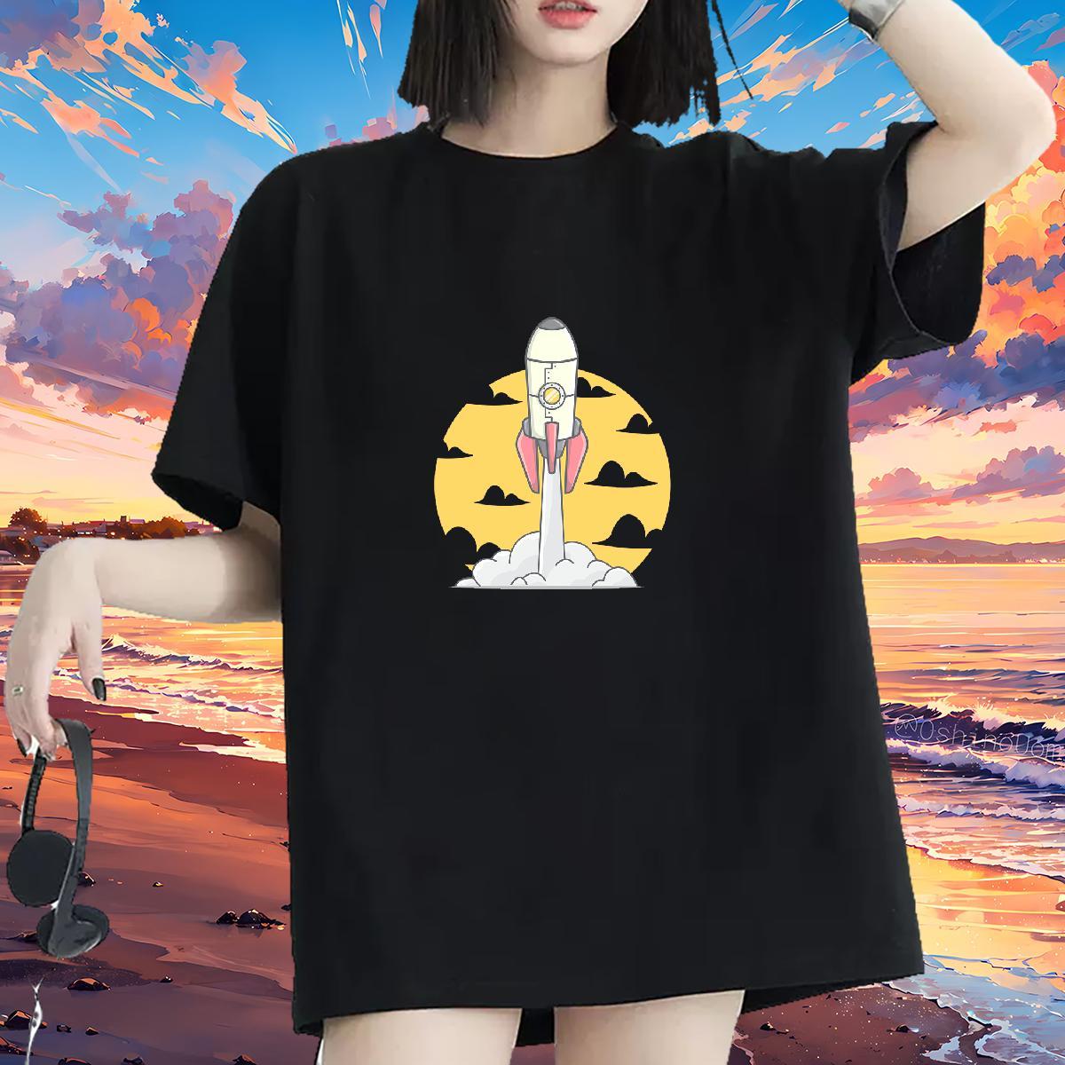 Loose fit Woman Tshirt 230g 100% Cotton universe Casual Beach T-Shirts for Women Short sleeve Soft Custom Cartoon Clothes