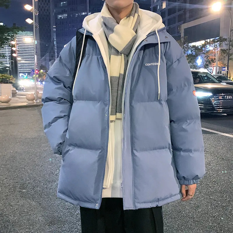 Harajuku mens casual loose thick Parkas winter solid jacket hooded womens streetwear 240822
