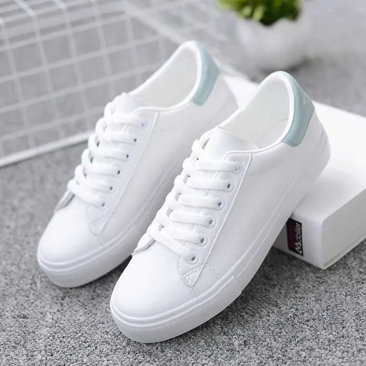 Casual Shoes New womens boutique single shoes casual sports shoes lace flat bottomed round toe white shoes outdoor walking and running XW6.5