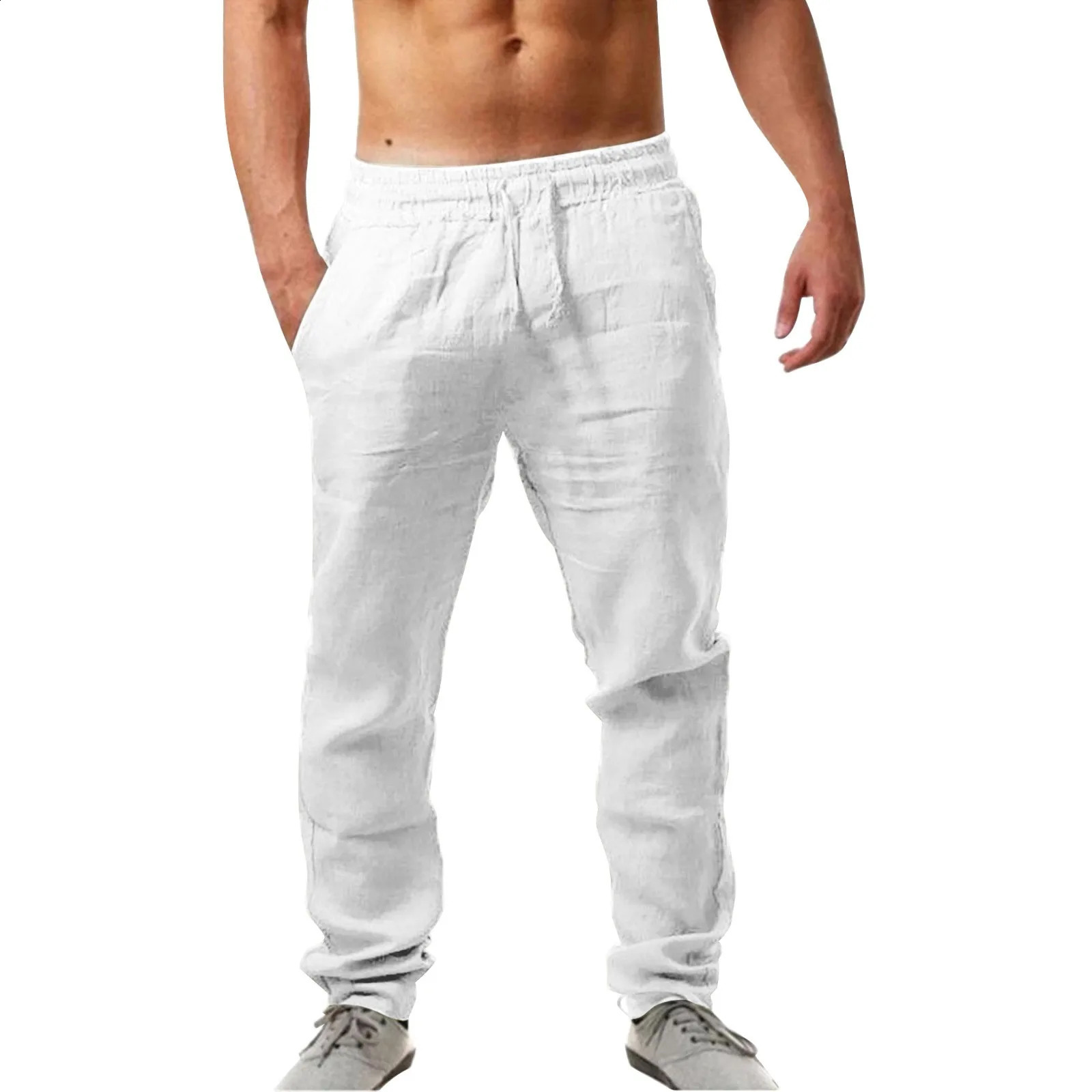 Mens pants Chino cargo fashionable cotton linen casual flat bottomed summer breathable boys outdoor 240823