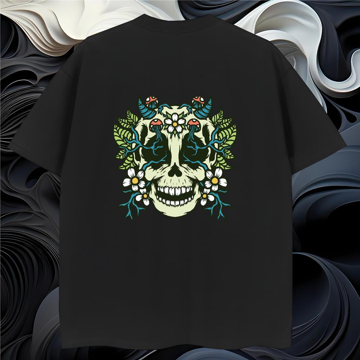 Comfortable T-Shirts 230g Pure Cotton skull Spring Summer Oversized 3XL 4XL O Neck Short Sleeves Tshirt for Man Woman Brand Wear