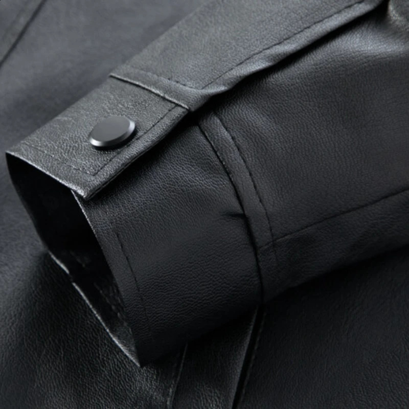 autumn and winter warm casual jacket black faux leather jacket windproof waterproof outdoor jacket.Faux leather coat 240822