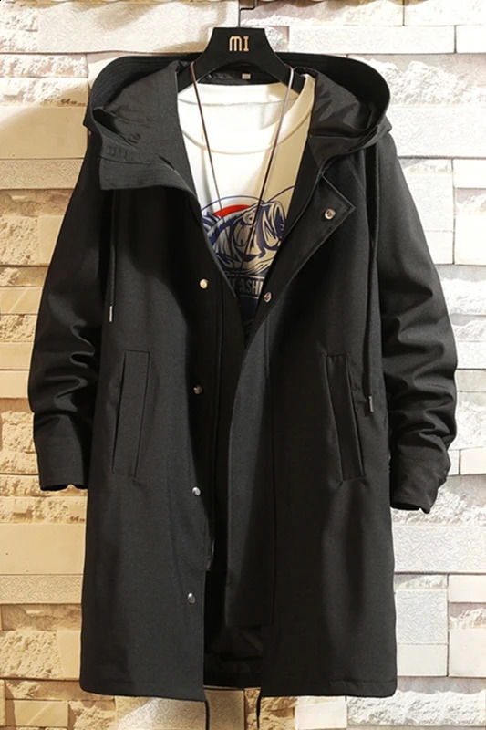 Autumn Mens Casual Trench Coat Hooded Windbreakers Male Waterproof Long Jackets men Loose Style size M- 5XL6XL 240822