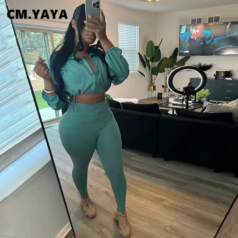 CM.YAYA Womens Set Active Full Sleeve Toppencil Pants Suits Street Sweatsuit Two 2 Piece Set Outfit Tracksuit 2024 Autumn 240822