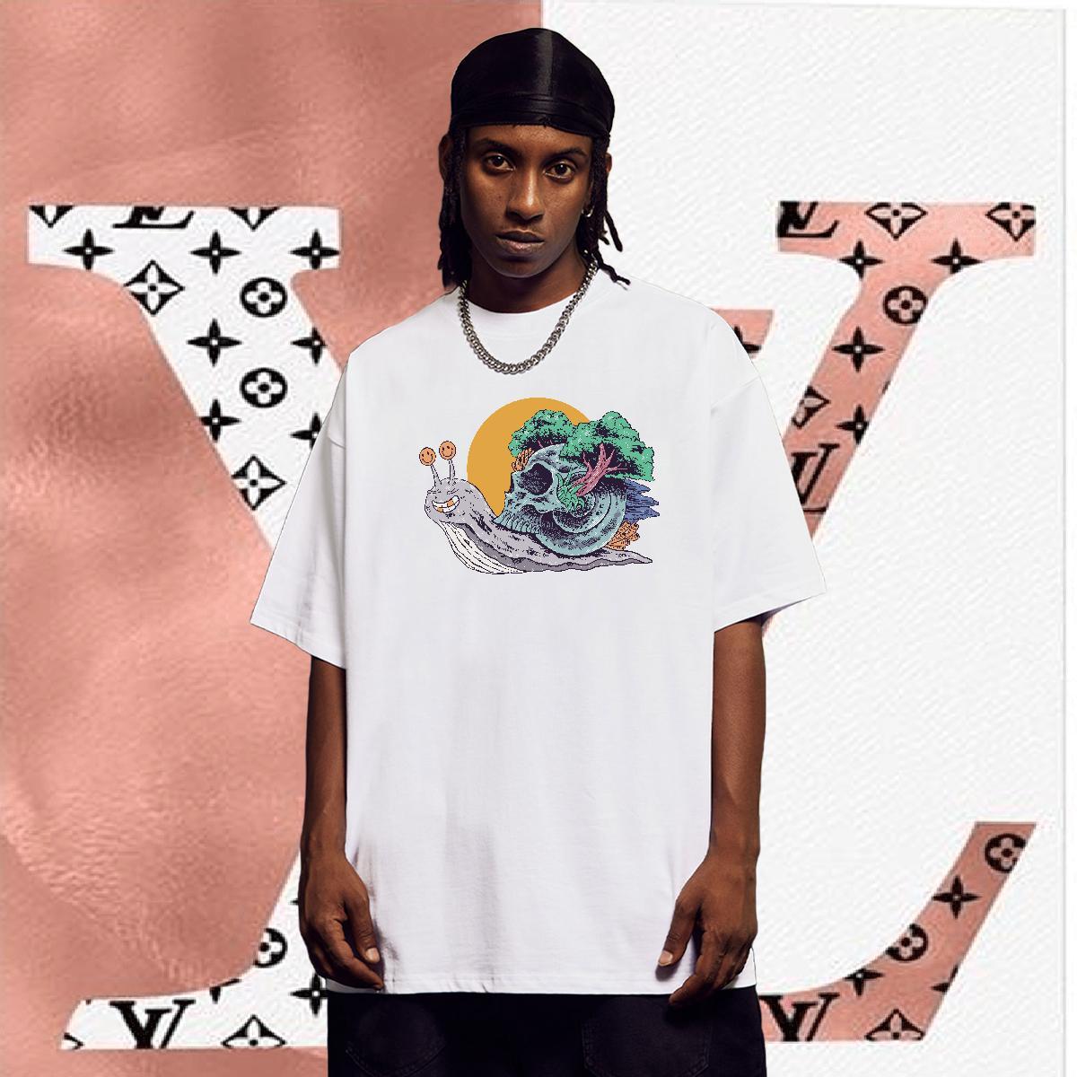 TOP Quality T shirt 230g 100% Cotton skull Outdoor Floral Print Crew Neck Breathable Men Tees Brand Clothings