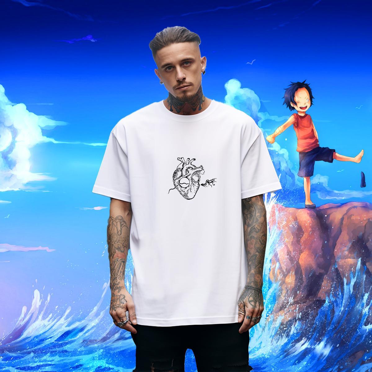 Free Shipping Man T Shirts 230g 100% Cotton skull High Street Hip Hop DIY Logo Oversized O Neck Short Sleeves Tshirt for Man Woman Classic Clothes