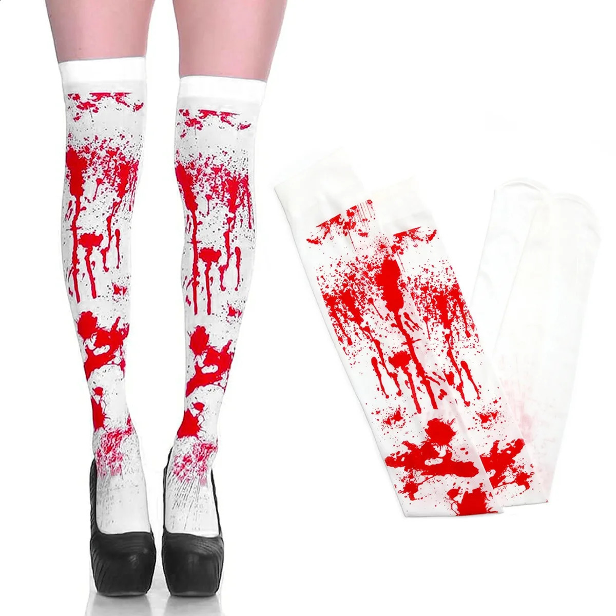 Halloween cosplay nurse costume socks bloody high stockings womens long blood stained knee w240824
