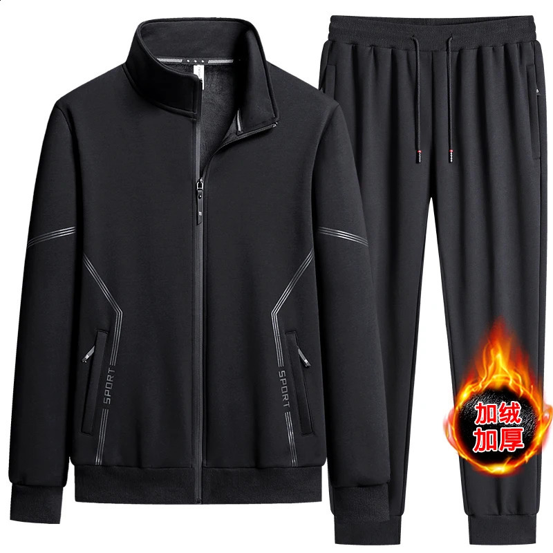Men Zipper Winter Sweatsuit Thicker Warm Track Suit Sets Fashion Men Sportswear SweatshirtsSweatpants Casual Loose Sets 240822
