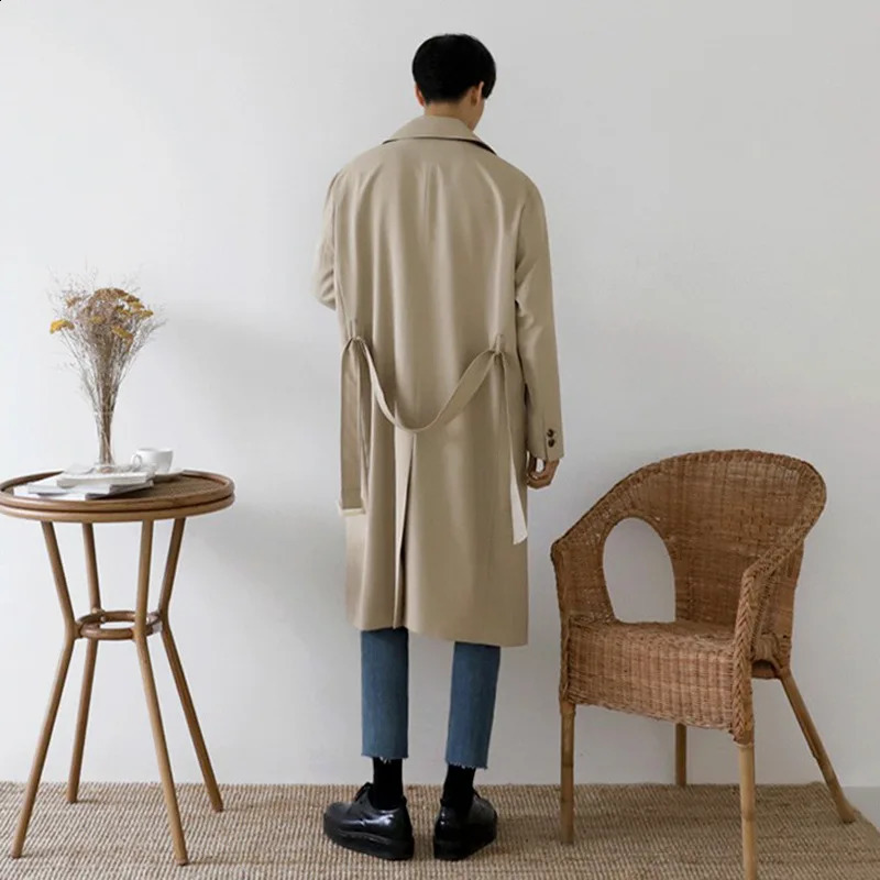 Mens Wear Mid-length Trench Coat Thin Style Korean Trendy Handsome Coat Autumn Knee-high Trench Coat Windbreaker 240822