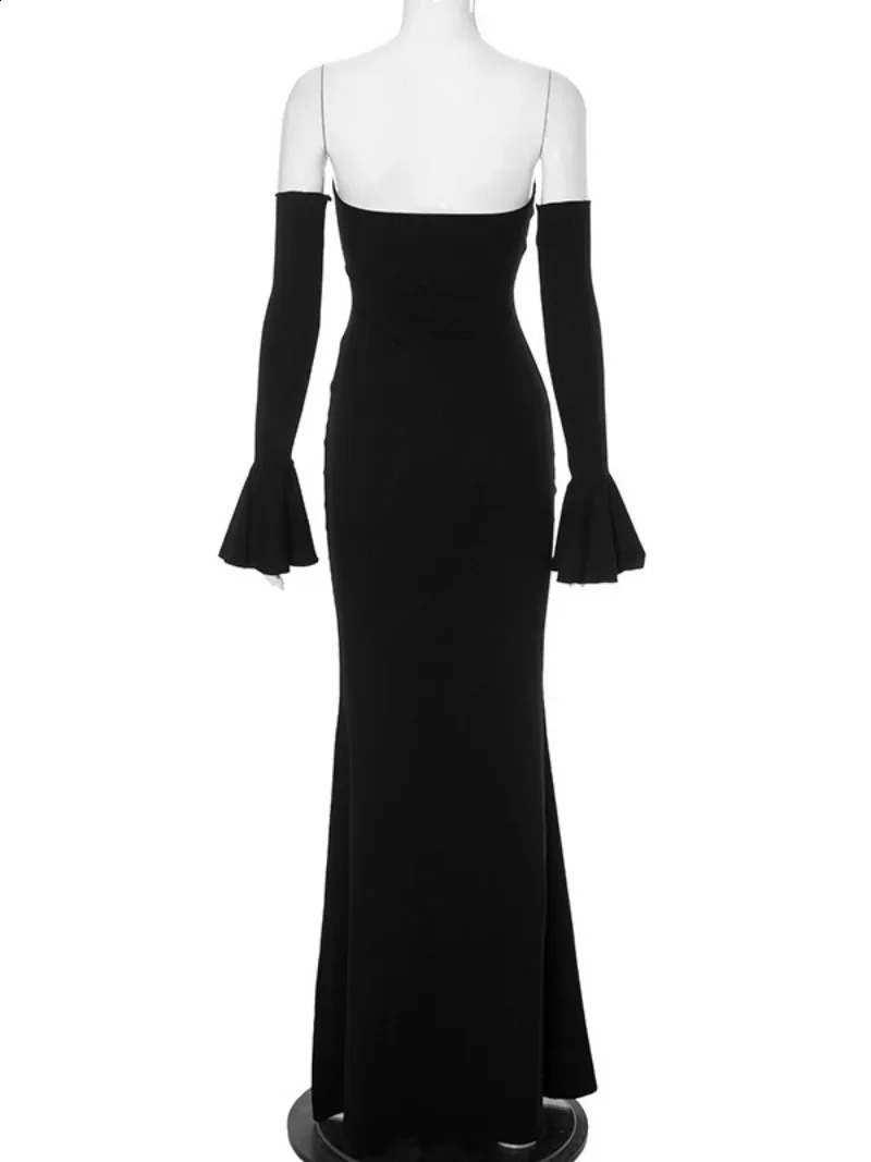 Woman Clothes Strapless Bodycon Long Dress Elegant Sexy Female Flare Sleeve High Waist Backkless Evening Dresses Black White 240823