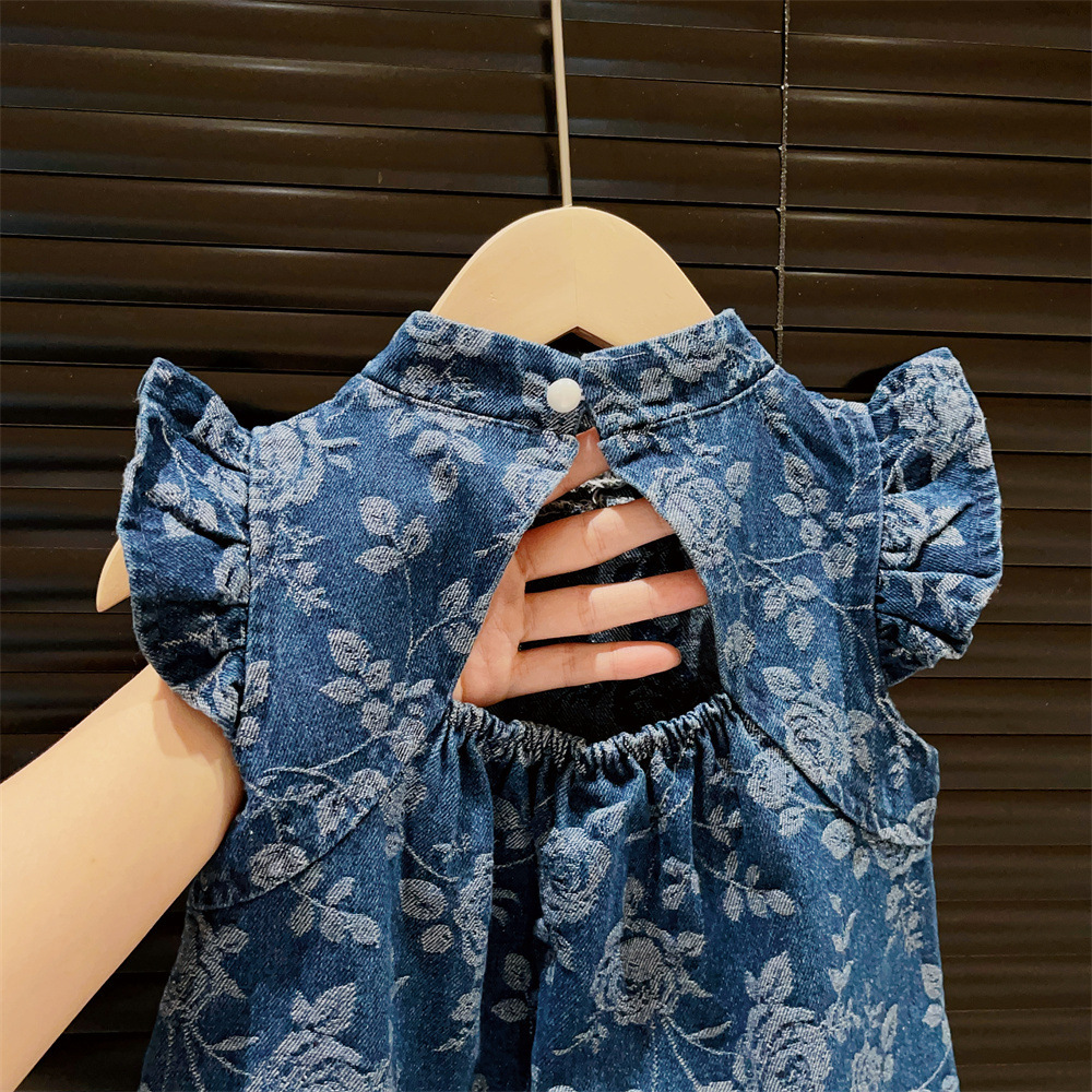 New Girl's National Style wer Jacquard Chinese Knot Button Flying Sleeves Princess Qipao 2024 Summer Dress F32-08.23