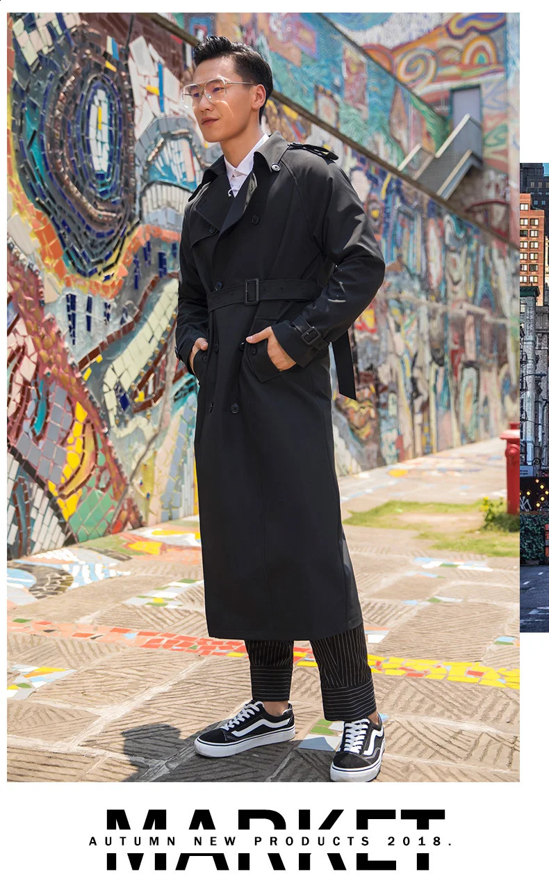 Autumn Winter Men Trench Coat Black Smart Casual British Style Double Breasted Outwear Business Office Men Jackets Cape Men 240822
