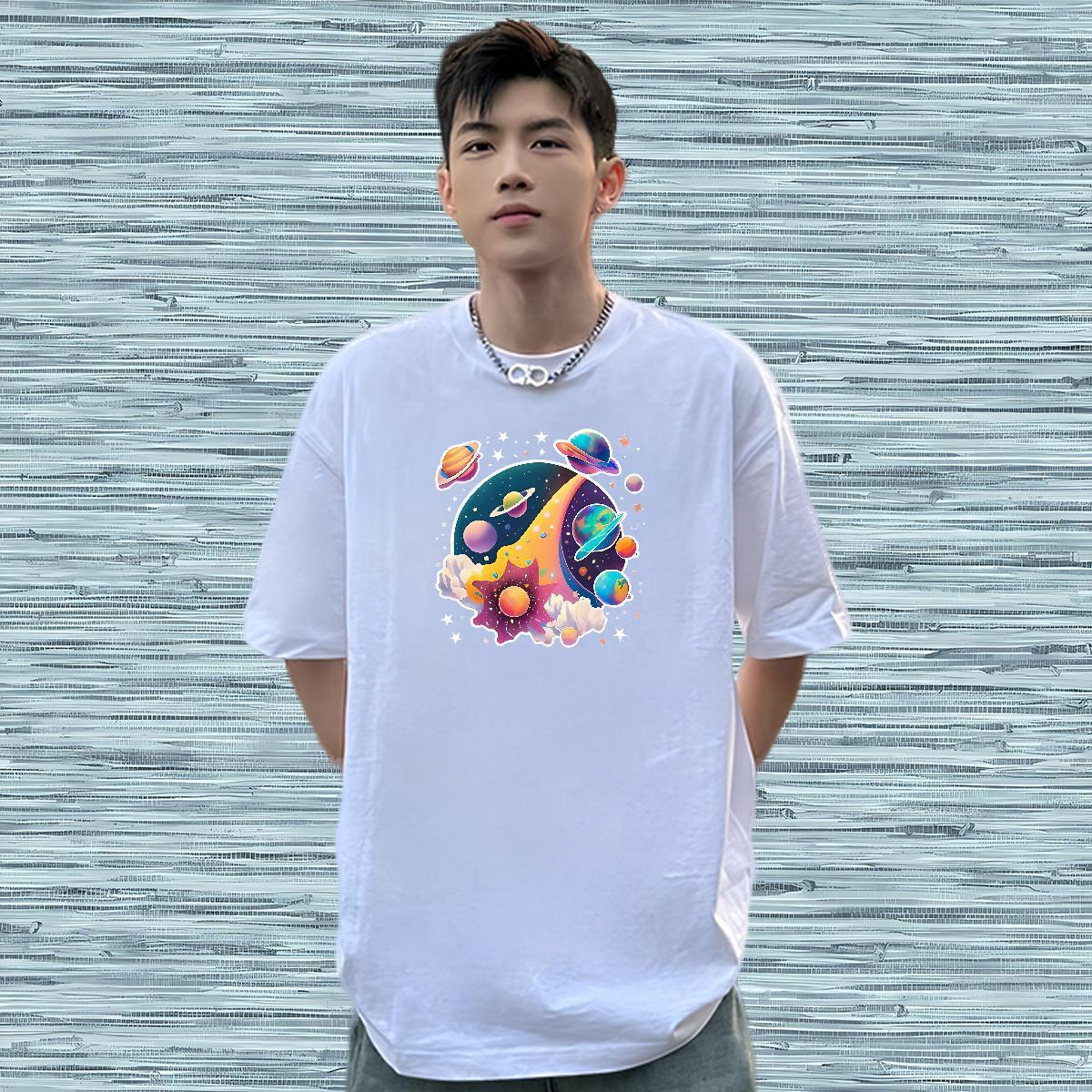 Classic T shirt 230g Pure Cotton star Home Outdoor Asian Size Breathable Crew Neck Men Clothes T-Shirt Custom Polos