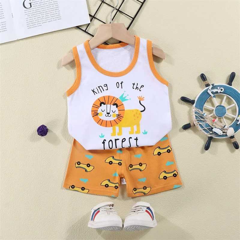 Vest+Shorts 2-Piece Clothing Set Lion Pajamas Summer Kids Baby Boys Girls Cotton Casual Tracksuit Clothes Suit 1-6 Years W250218