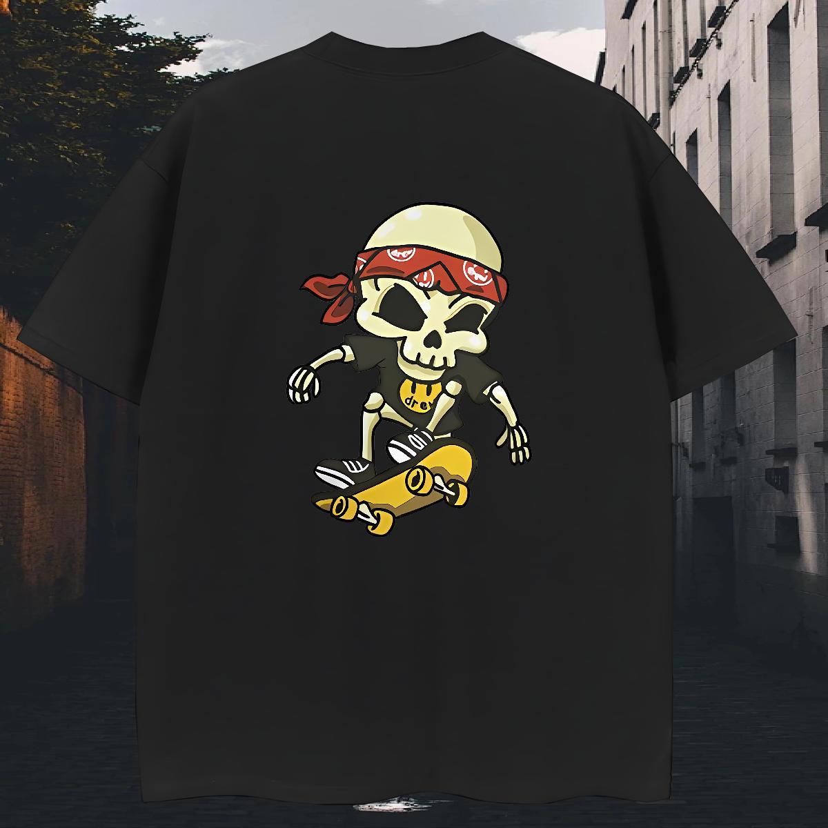 Loose Fit T shirt 100% Cotton 230g skull Hip Hop Customized Short Sleeve O-Neck Tshirts Brand Clothings