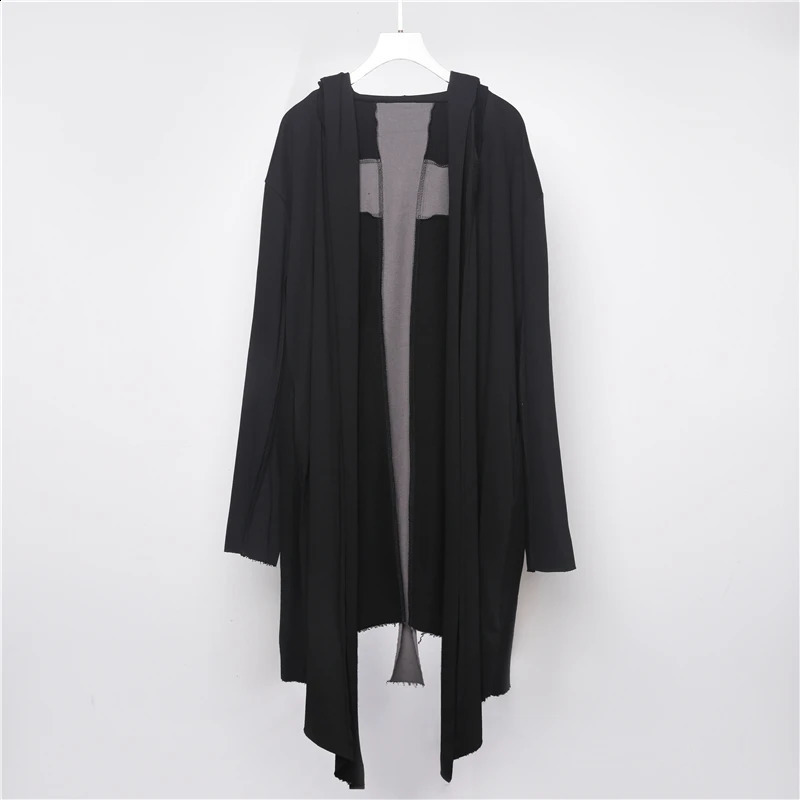 Back Cross-shaped Patchwork Gothic Punk Trench Coat Hooded Cloak Mens Hip Hop Vintage Long Jacket Cape 240822