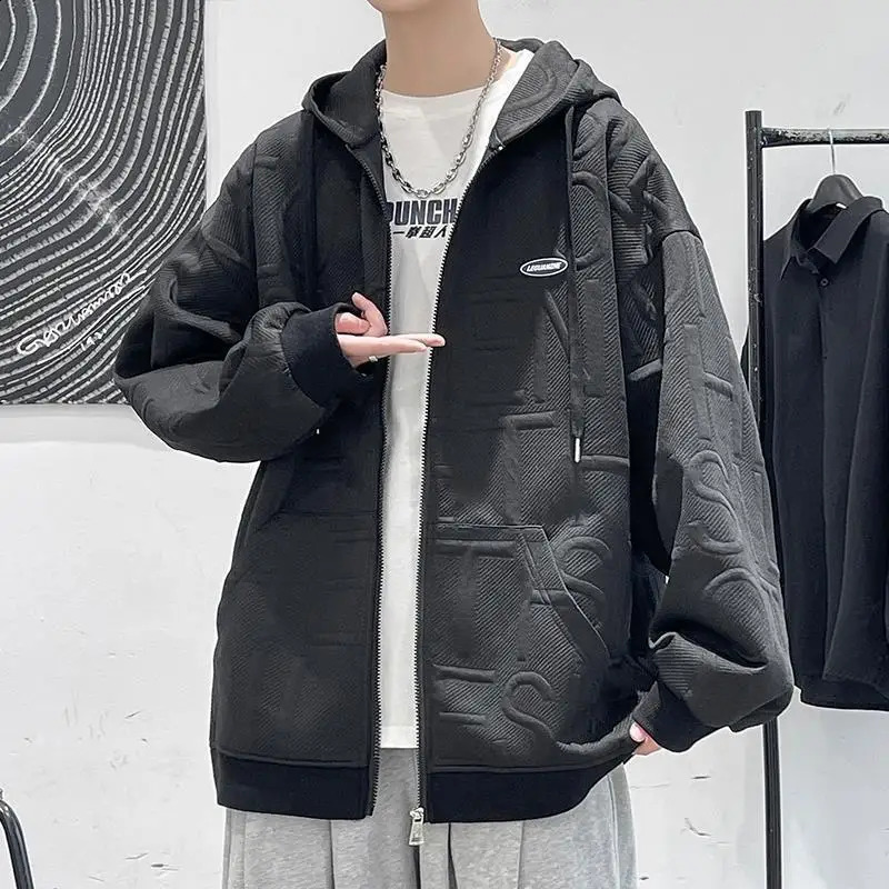 Men Trend Casual Streetwear Oversized Y2K Pocket Hooded Sweatshirts Youh Korean Harajuku Solid Long Sleeve Zipper Hoodies Jacket 240823