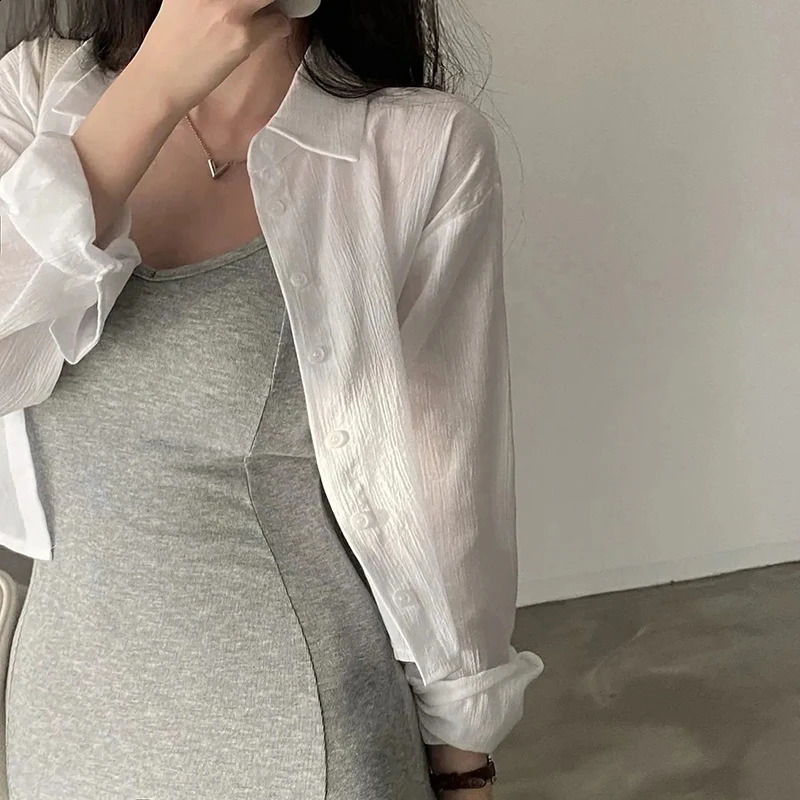 Summer shirt womens sexy backless chiffon cardigan solid color loose casual sleeveless w240824