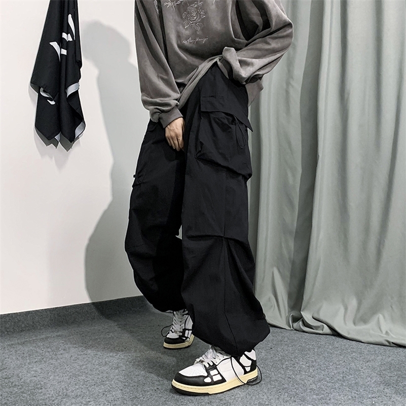 Spring Summer Fashion Cargo Pants Men Solid Color Elastic Waist Wide Leg Casual Mens Pants Oversize Baggy Pants For Women 240822