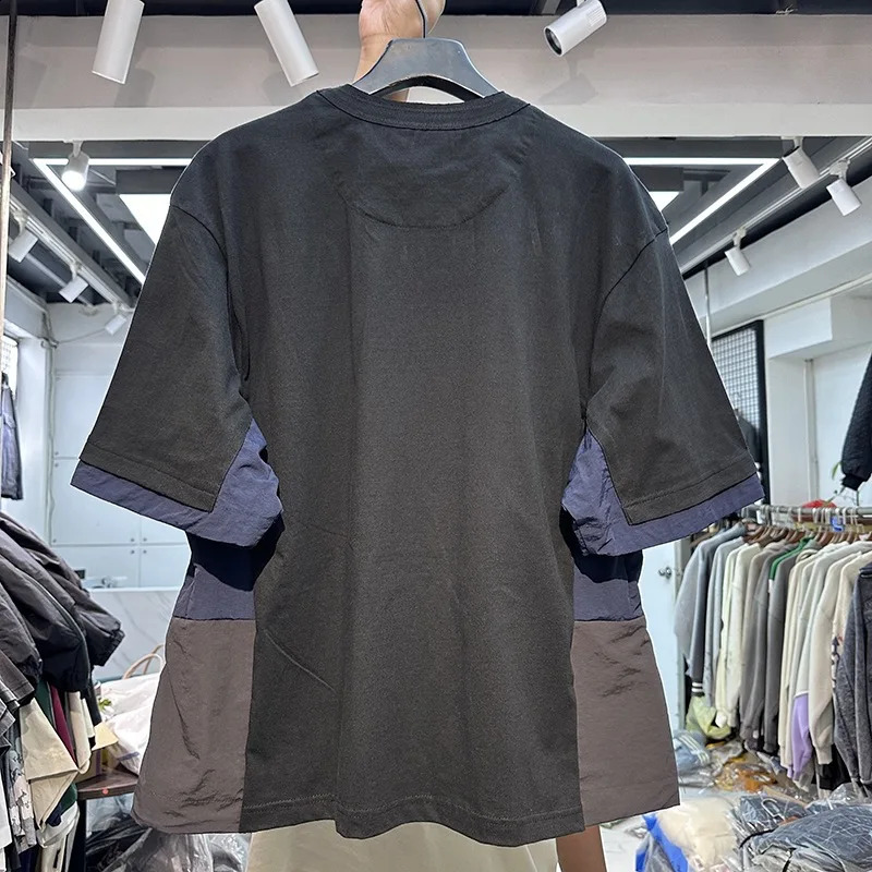Side stitching color bump hem drawstring plus two layers of shortsleeved shirt profile 240822