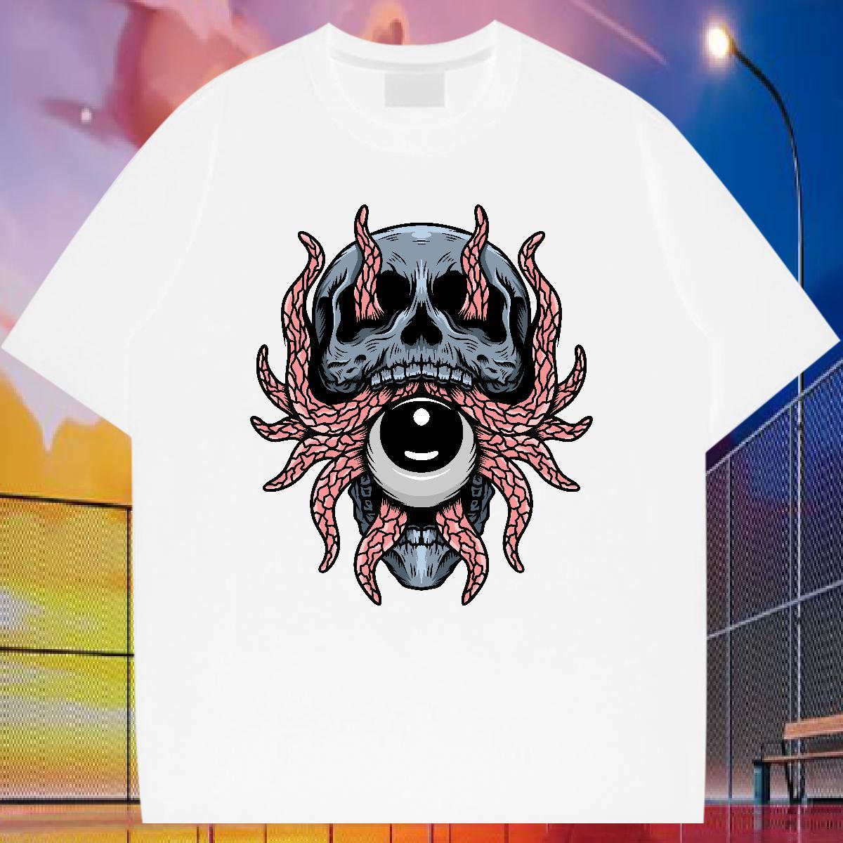 High Quality T Shirts Men 100% Cotton 230g skull Sports Casual Asian Size O-Neck Short Sleeve Men Tops Tees Wholesale Top Tees