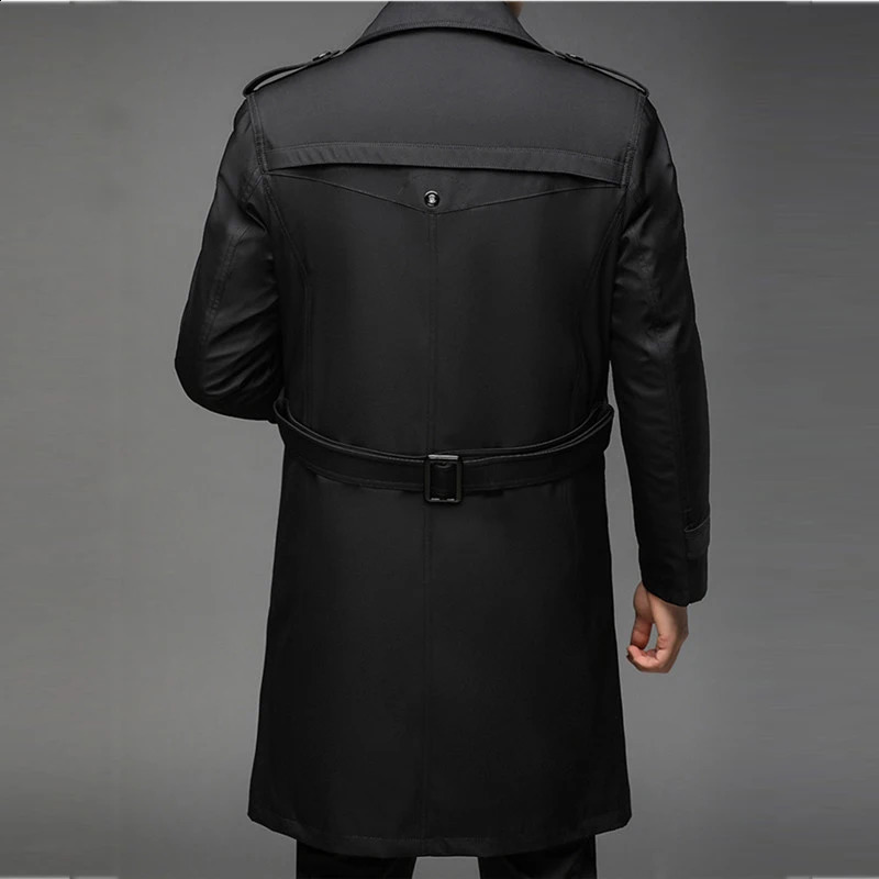 Trench Coat Men Long Liner Detachable Smart Casual Windbreakers Mens Long Jackets Solid Color Turn Down Collar Trench Coat 240822