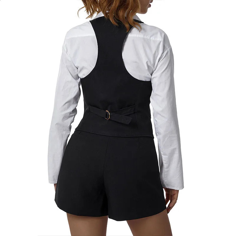 Xingqing Women Fashion V-Neck Sleeveless Button Down Fitted Racer Back Classic Vest Shirts Separate Waistcoat for Formal Wear 240823