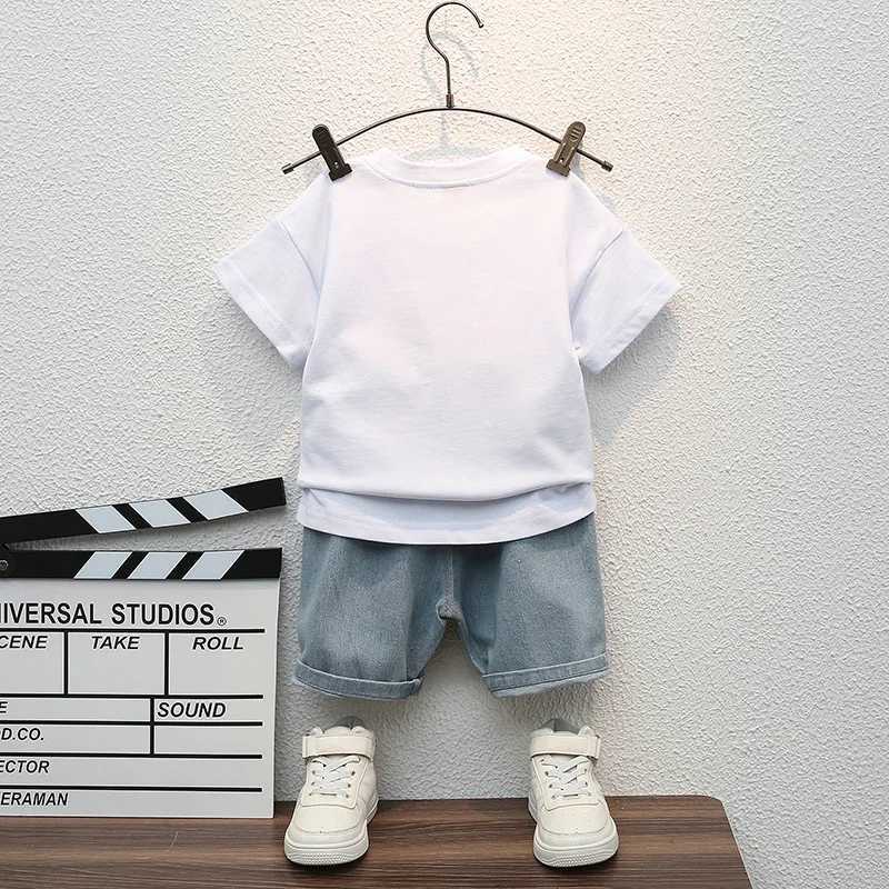 Summer New Baby Boys Clothes Sports T-Shirt + Ripped Denim Shorts Sets for Toddler Infant Clothing Casual Outfits W250218