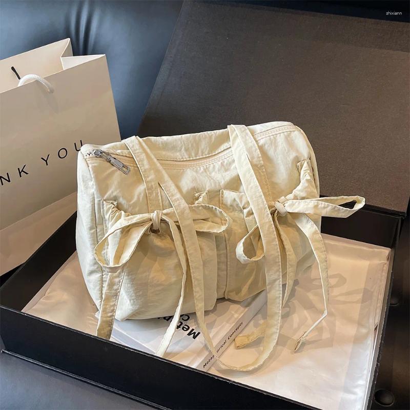 2025 NEW Totes Women Plain Drawstring With Bow Canvas Cute Shoulder Zipper Large Handbag Solid Underarm zhanyishengli