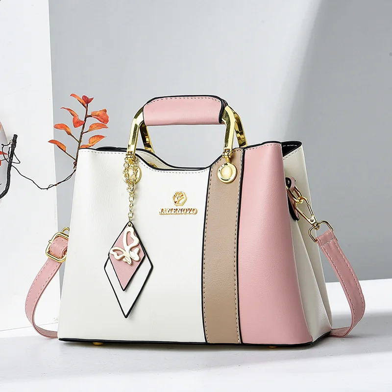 2024 Splicing Leather Large Capacity Womens Handbag er Shoulder Bag Fashion Casual Handbag y er Cross Body Bag 240822