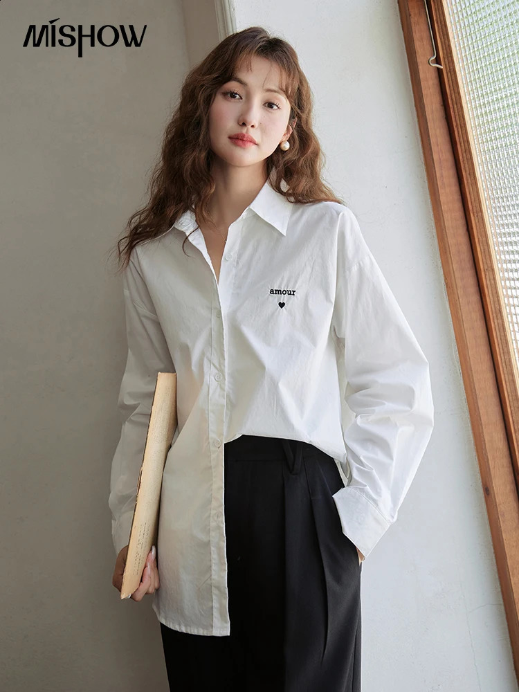 MISHOW Long Sleeve100 Cotton Shirt for Women Autumn Korean Single Breasted Turn-down Collar Loose Casual Shirts MXC42C0110 240823