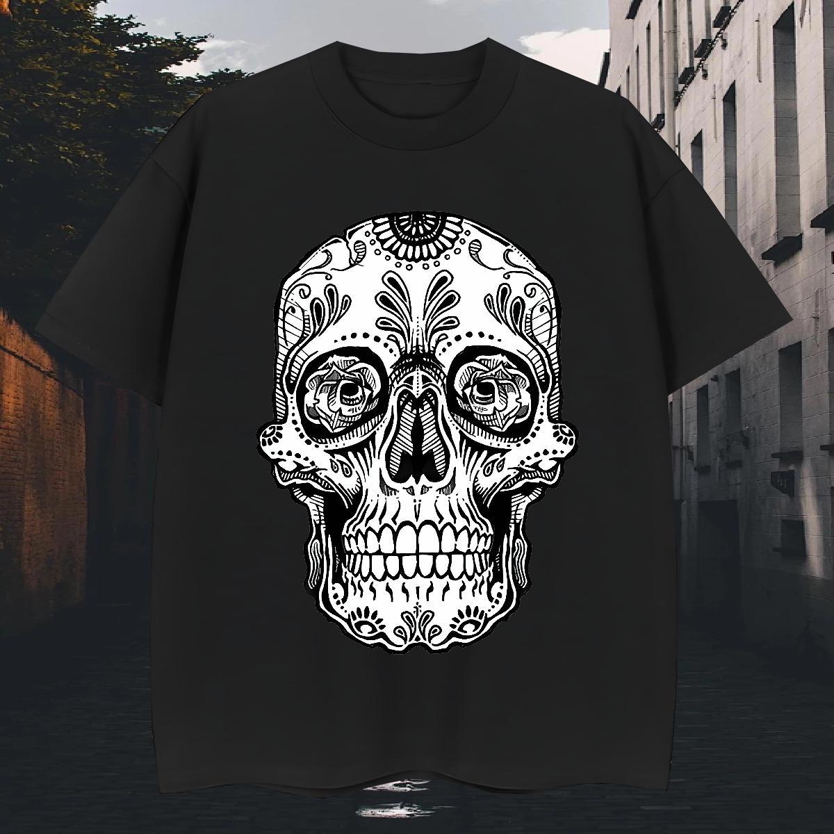 Popular T Shirts Men 100% Cotton 230g skull Hip Hop Street DIY Printed Breathable Tshirt for Man Woman Brand Tops Tees