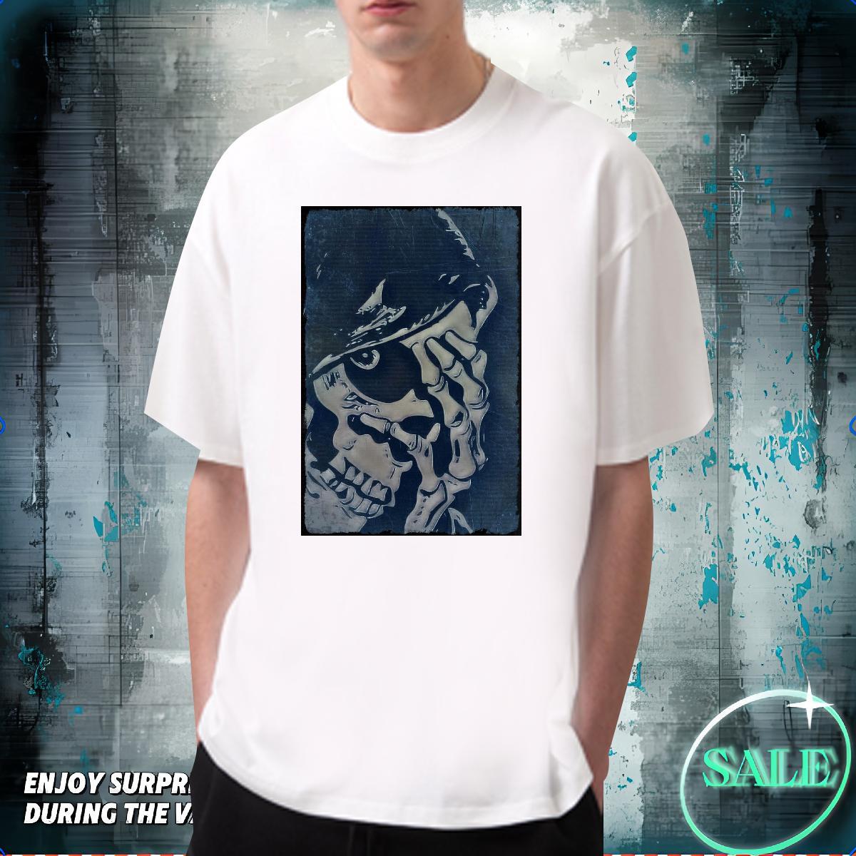 Wholesale T Shirt For Man 230g Pure Cotton skull Casual Black Oversized Breathable Short Sleeve Mens Tshirts Customized Tops
