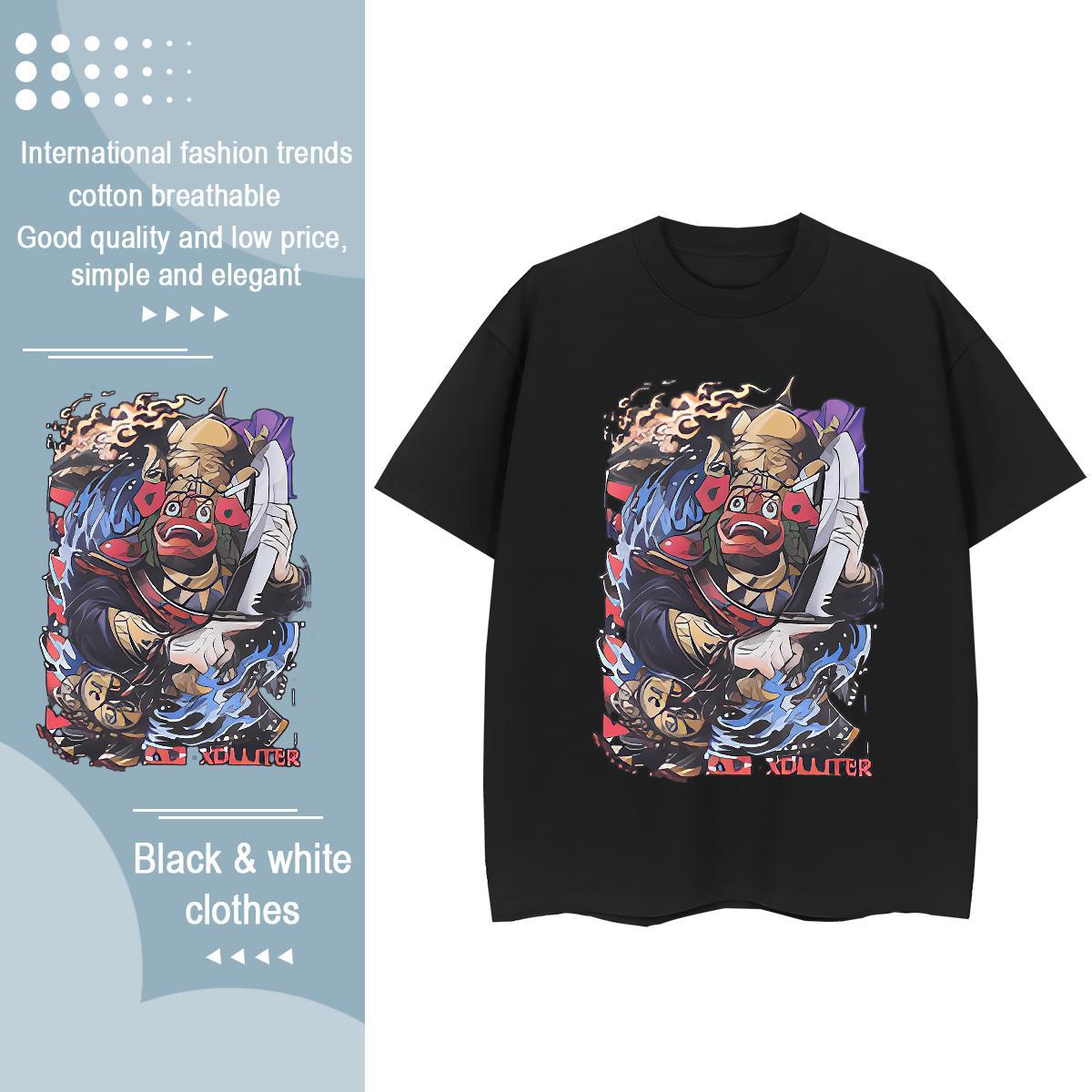 Unisex Couples T Shirts 100% Cotton 230g Animated characters High Street Hip Hop T Shirts Women Breathable Crew Neck Black White Tops