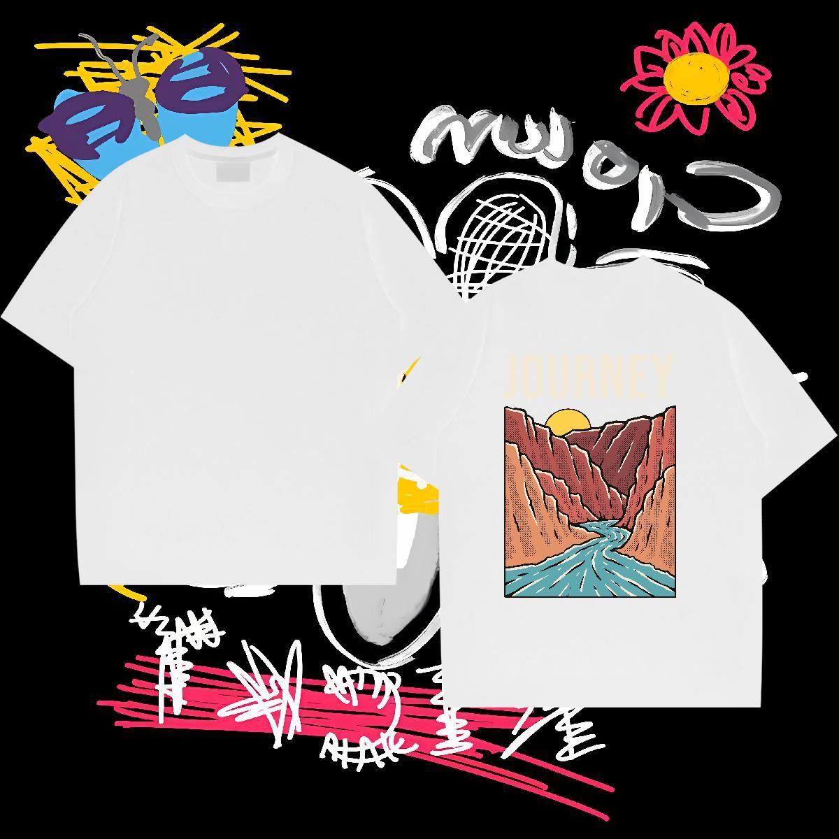 Brand T shirt 230g Pure Cotton mountains Beach Floral Print Crew Neck Tshirts Free Shipping Tops