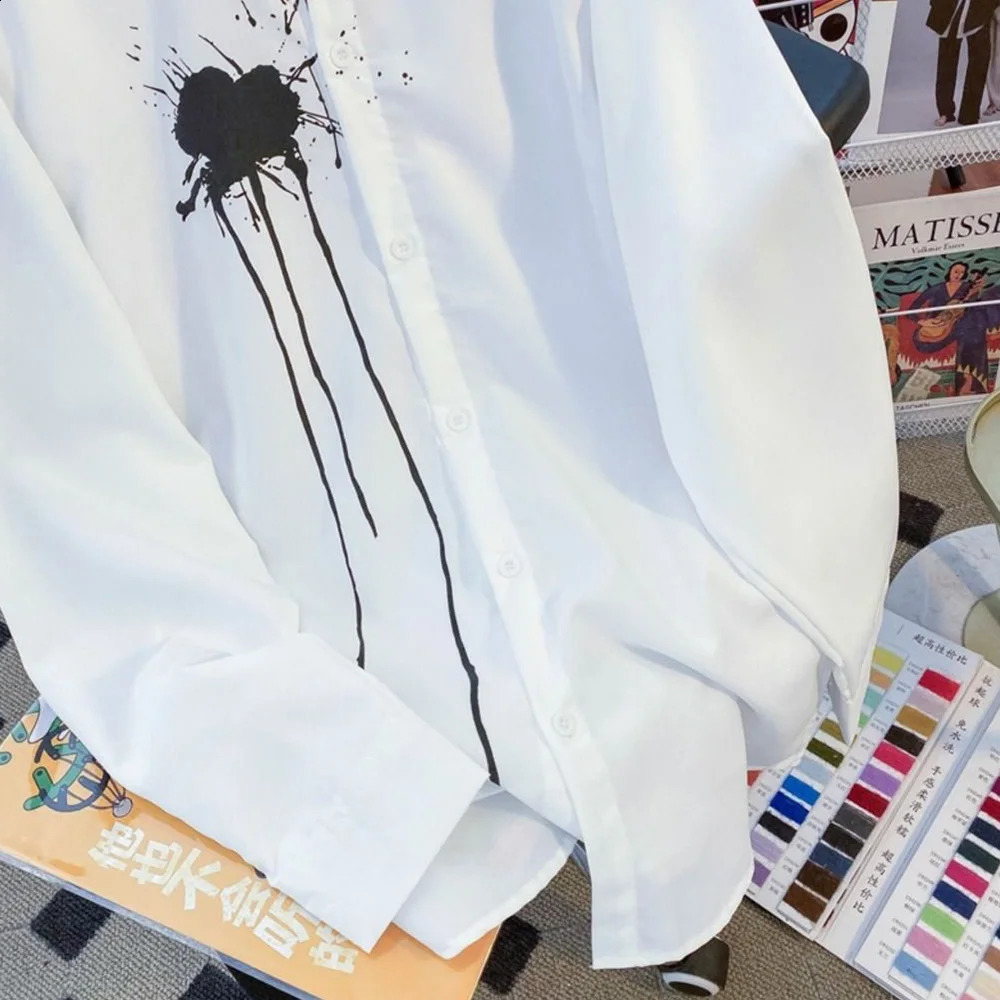 Mens Shirt Ink Splatter Printed Long Sleeved Shirt Summer Casual Versatile Moisture Wicking Korean Style Top Mens Clothing 240822