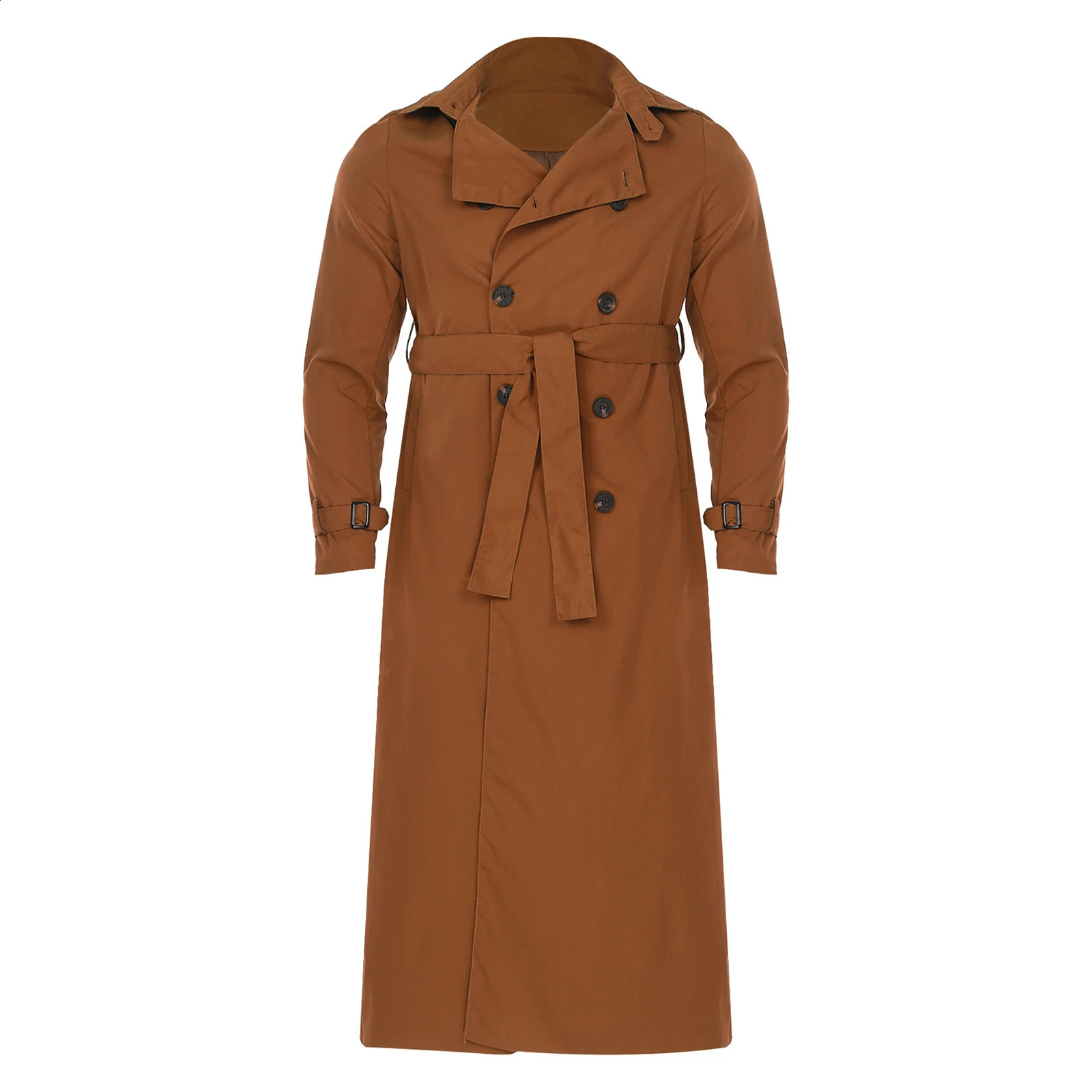 Men Fashion Open Front Trench Coat Casual Notched Lapel Long Sleeve Long Length Jacket Overcoat with Belt for Autumn Spring Coat 240822
