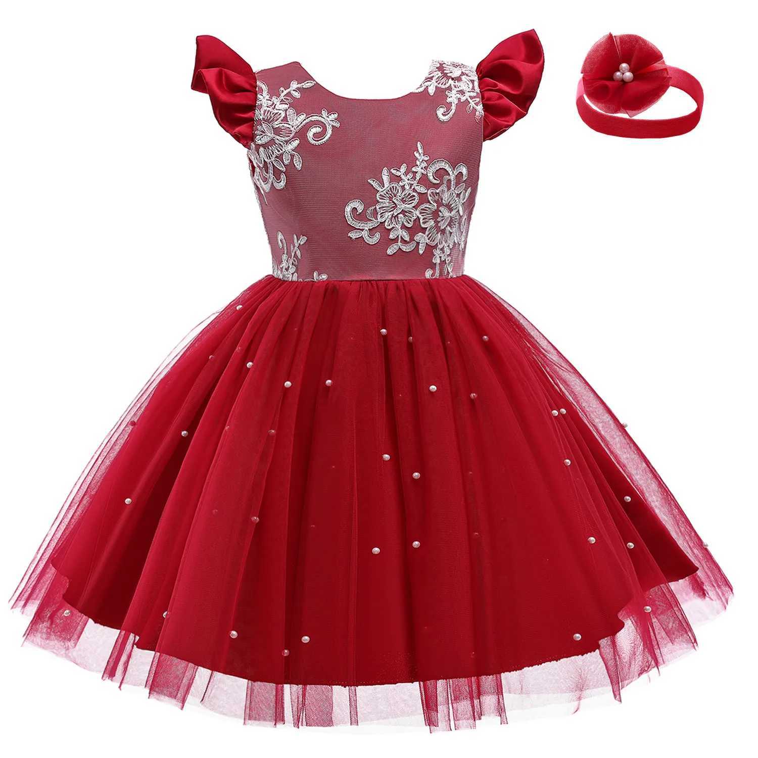 Baby girl lace flower dress childrens wedding cute bow princess costume party childrens Tutu birthday summer costume 1 2 3 4 5 years W240823