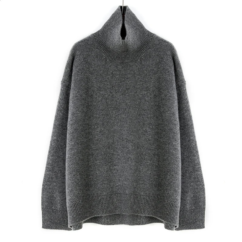 HSY Europe AutumnWinter Womens turtleneck Loose cashmere sweater Womens 100% pure cashmere knit long sleeve thickened sweater 240824