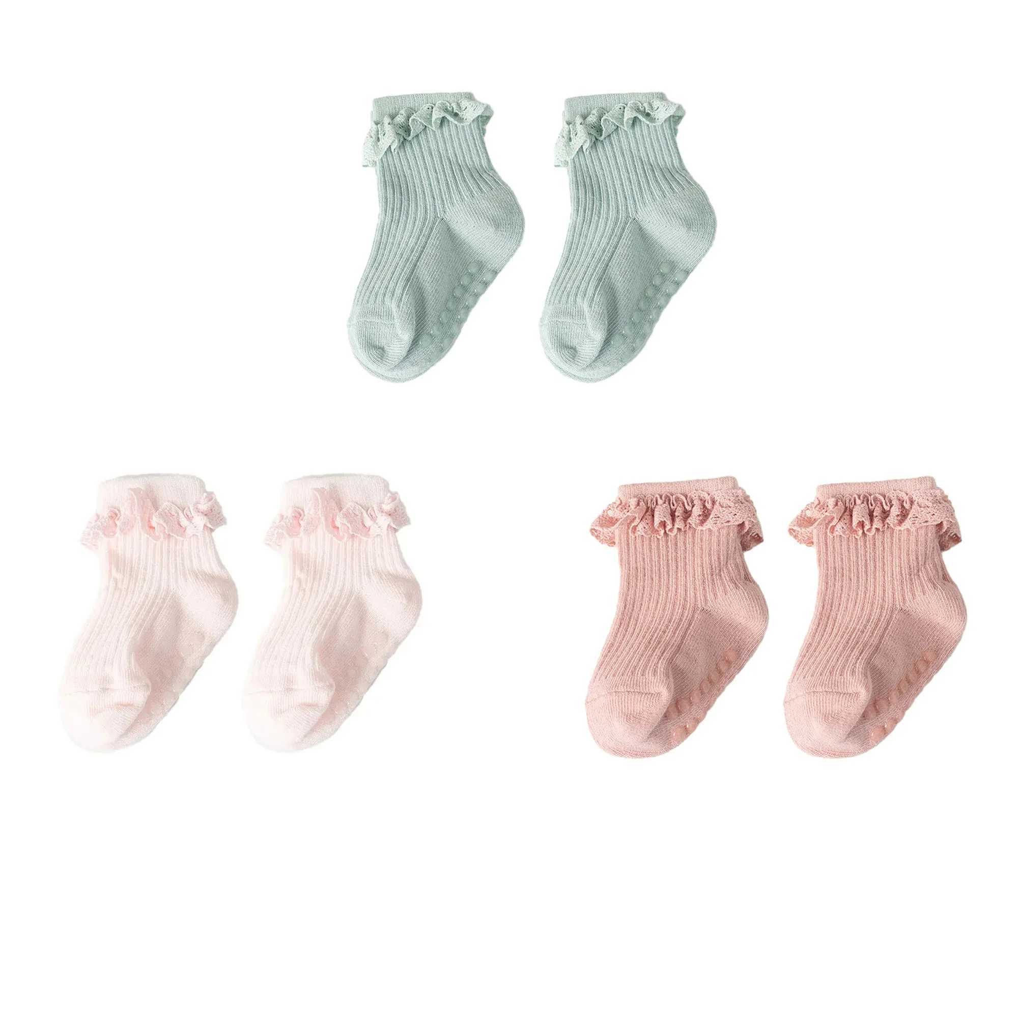3pairs/lot Infant Girl Cute Lace Sock Ribbed Childrens Non-slip Socks Solid Breathable Baby Girl Ankle Socks 0-5Y Kid Girl Sock CL240824