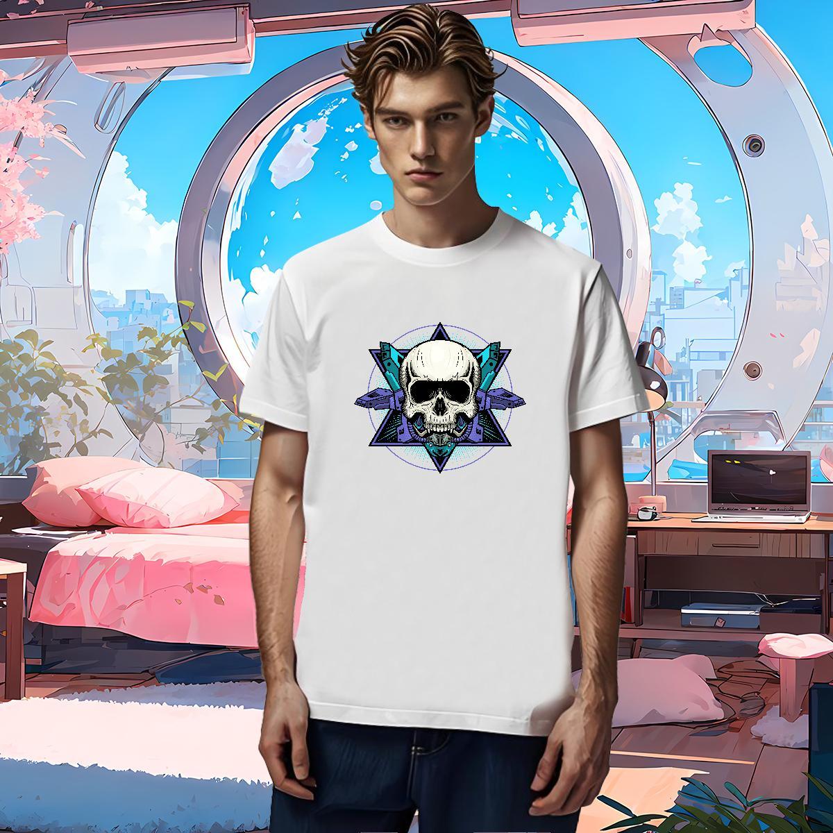 Cool T Shirt For Man 230g Pure Cotton skull High Street Hip Hop Custom Printing Short Sleeve Soft Men Tees Wholesale Tee Shirt