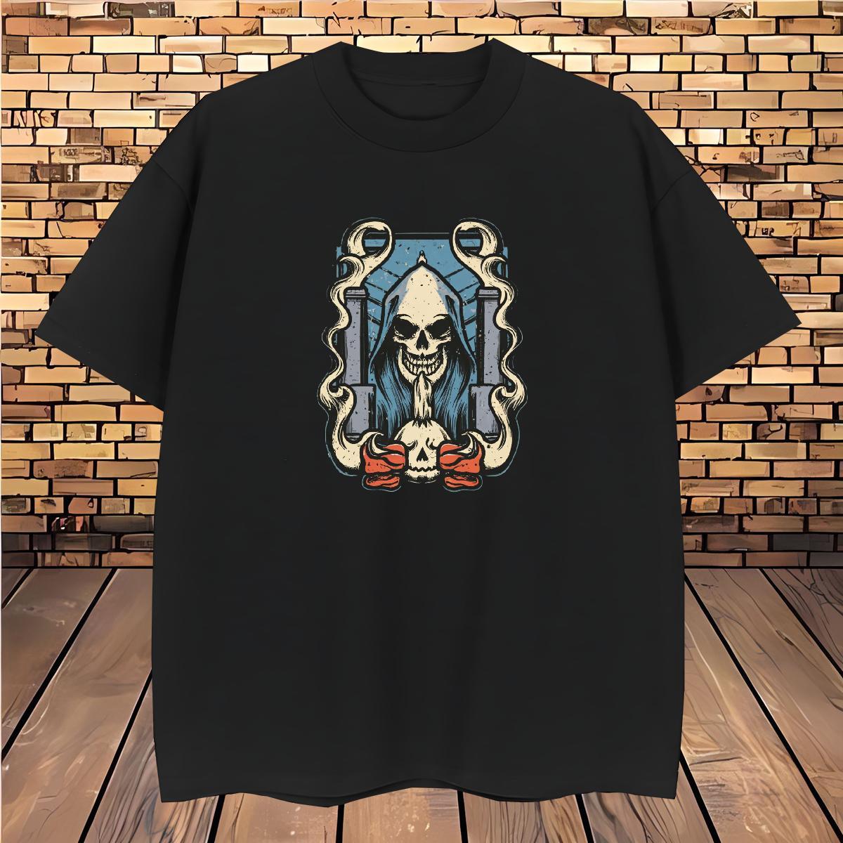 Comfortable T shirt 230g 100% Cotton skull Casual Beach DIY Anime Breathable Short Sleeve Men Tshirts New Tees Shirts