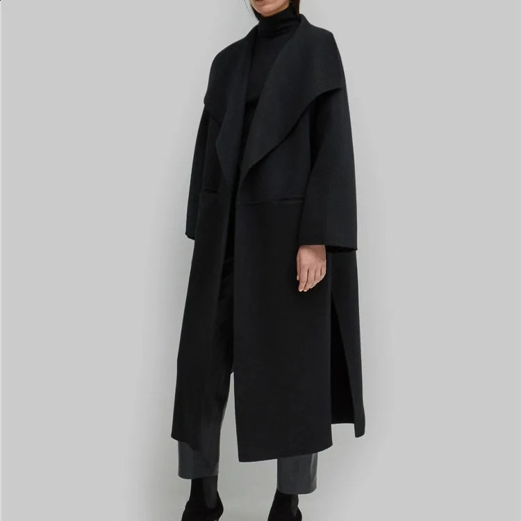 Top Doublefaced Wool 90 Cashmere 10 Women Contour Woolen Long Coat Ladies est Winter Thicker Sofe Warmer Outerwear 240823