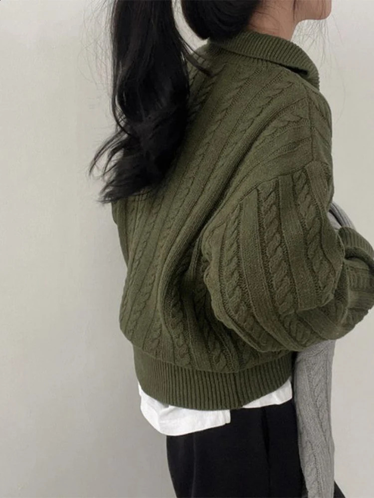 Women Autumn Solid Color Sweater Half High Collar Knit Pullover Baggy Long Sleeve Zipper Lady Knitwear BF Oversize 240824