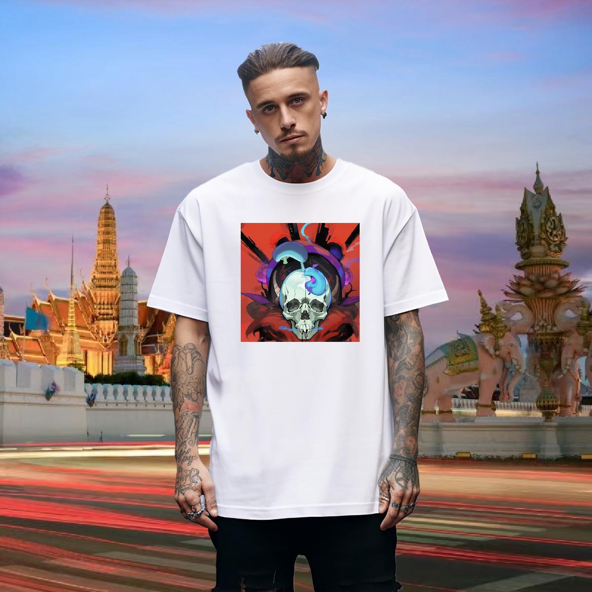 Loose Fit T-Shirts 230g 100% Cotton skull Spring Summer Skull Short Sleeve Soft Tshirts Fashion New Clothes