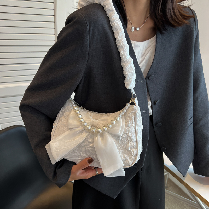 Women's textured lace pleated bag Korean style simple casual single shoulder armpit bag